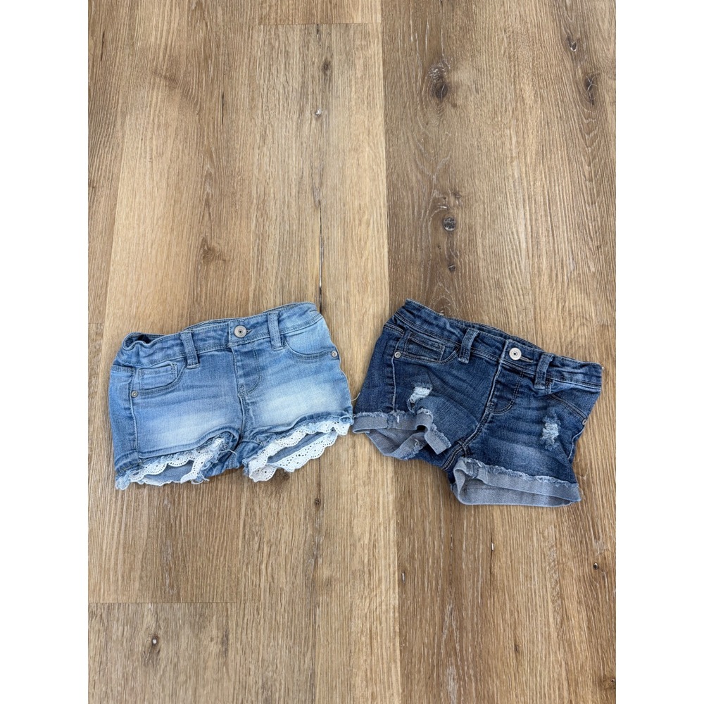 Member's Mark Boho Denim Shorts Girls 4/5 Blue Lace Distressed 2 Pack